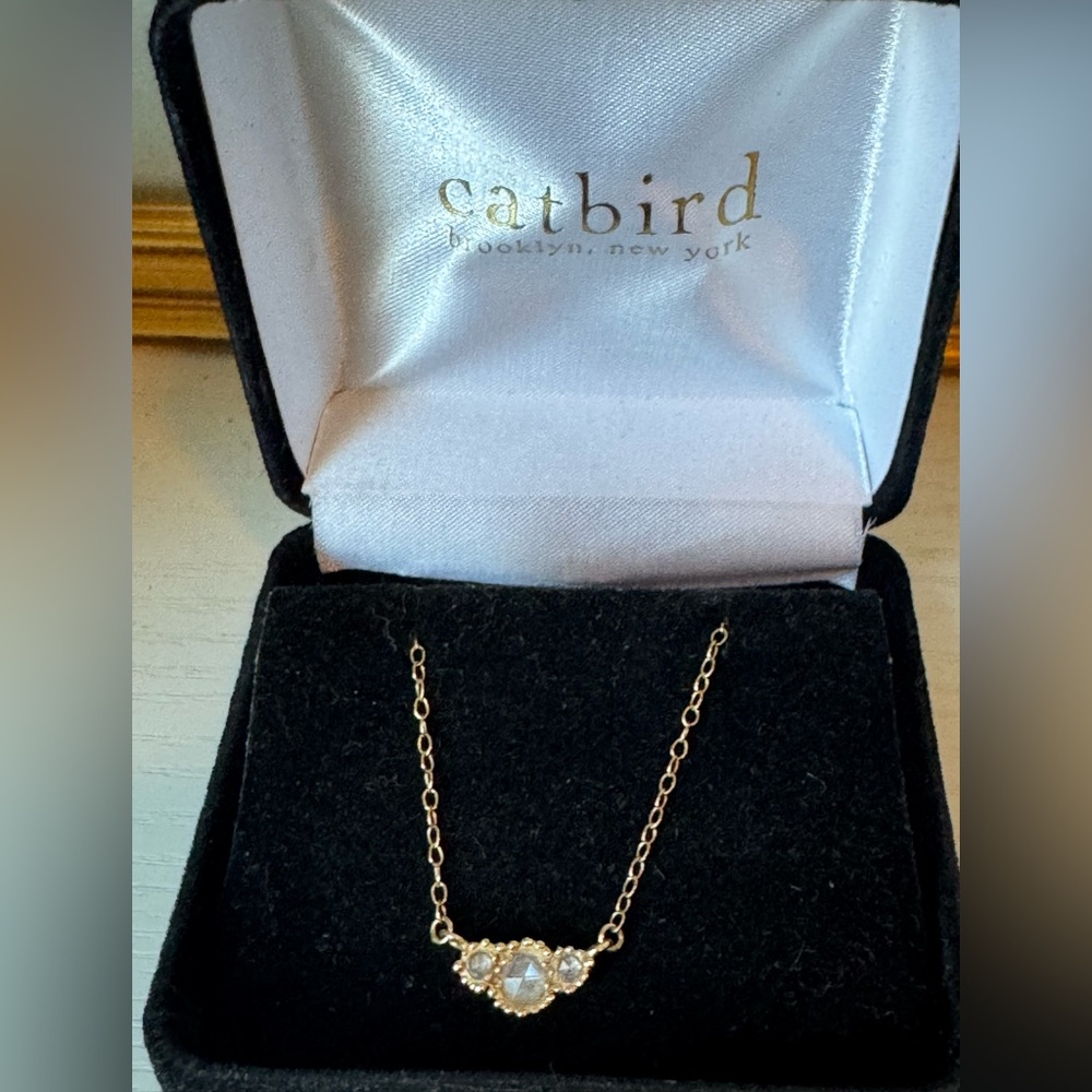 Catbird Yayoi Forest White Diamond and gold necklace